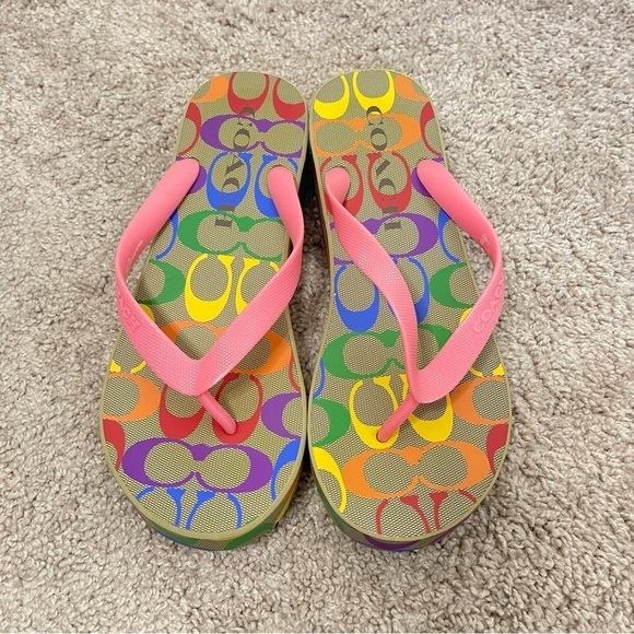 Coach Rainbow Platform Flip Flop Sandals - Picture 10 of 10